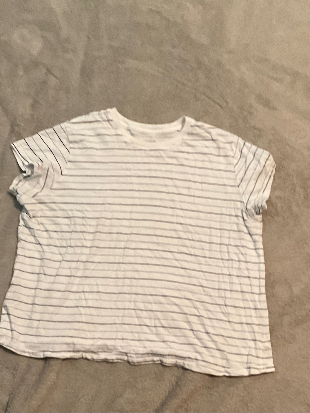 White & Light Blue Striped Tee - Casual Short Sleeve